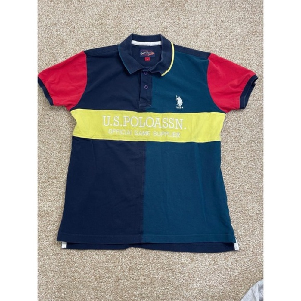 U.S. Polo Assn Shirt Mens L Striped Short‎ Sleeve